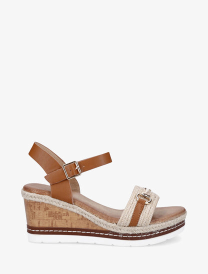 Sandales compensées à bride et tresse en raphia - Camel - 1