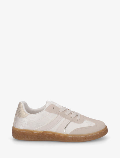 Sneakers bimatière imprimé roses - Beige - 1