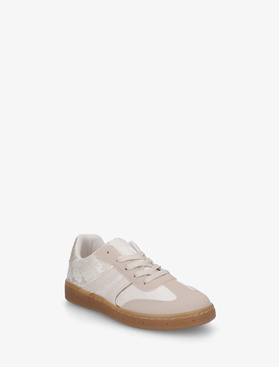 Sneakers bimatière imprimé roses - Beige - 2