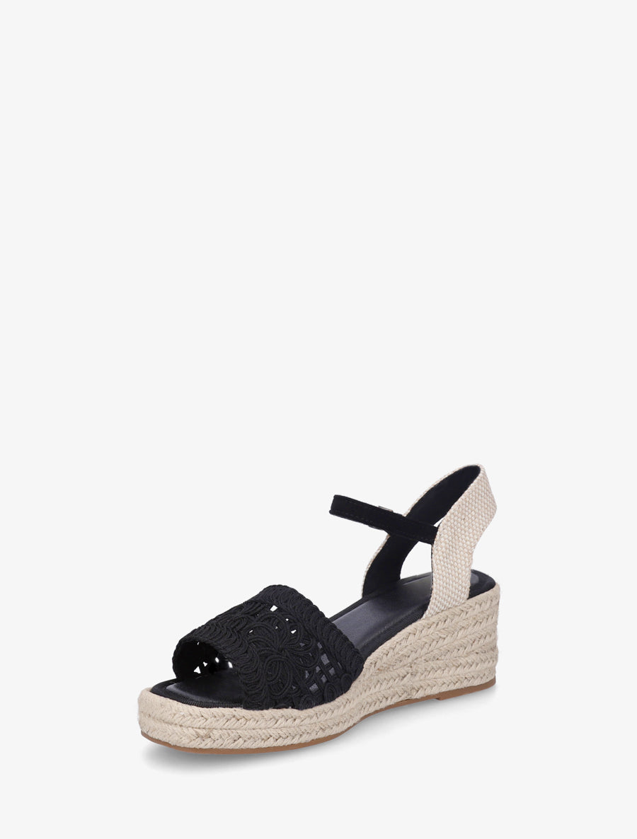 Sandales compensées à semelle en raphia - Noir - 3