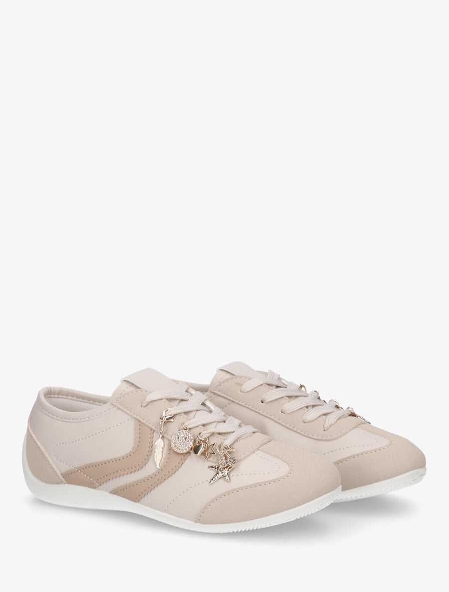 Sneakers à empiècement bijoux dépareillés - Beige - 4
