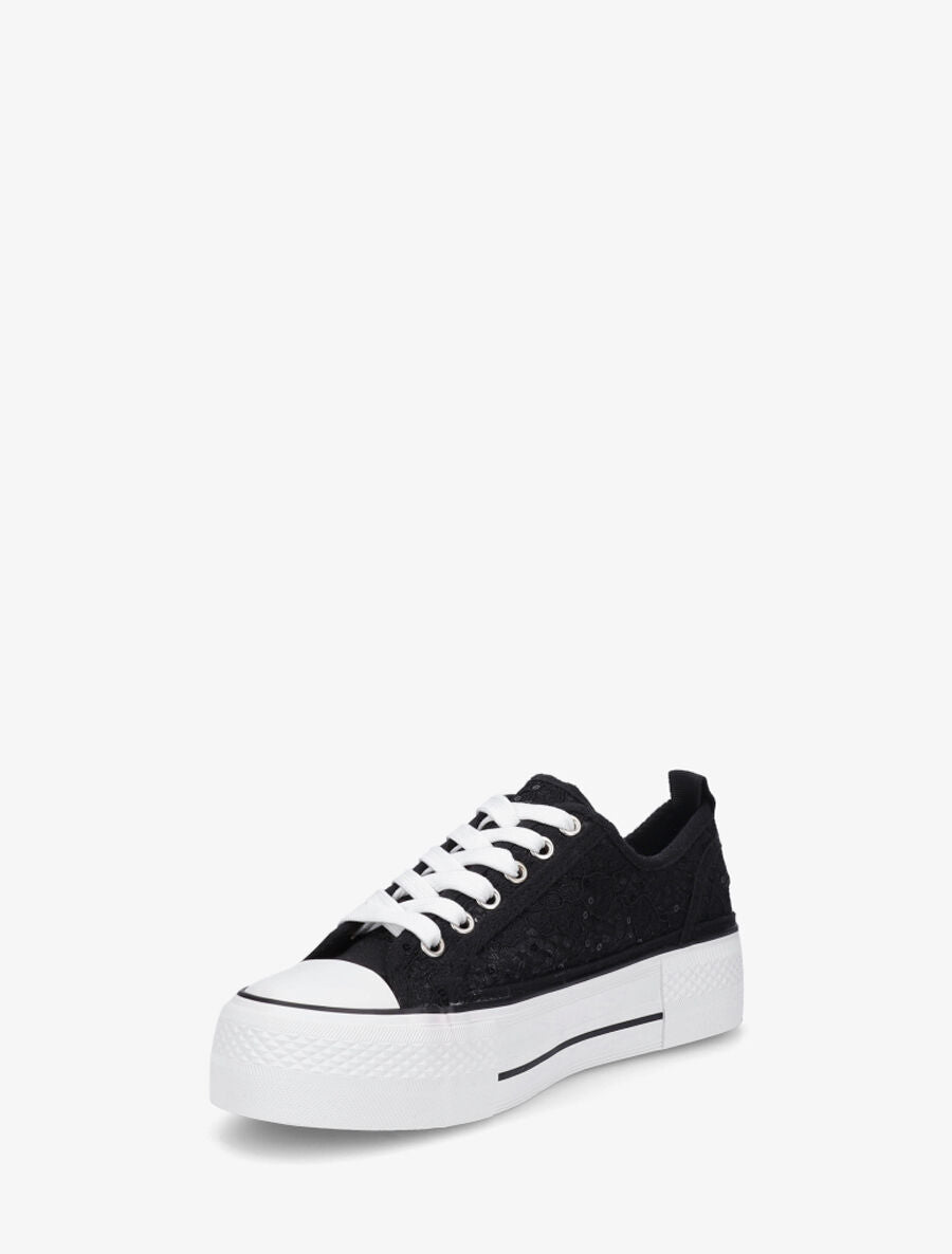 Sneakers à plateforme et sequins - Noir - 3