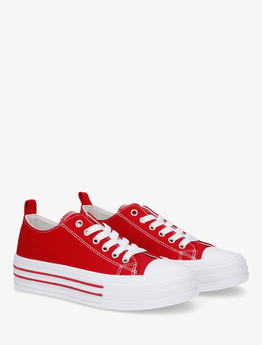 Tennis en tissu à semelle en gomme - Rouge - 4