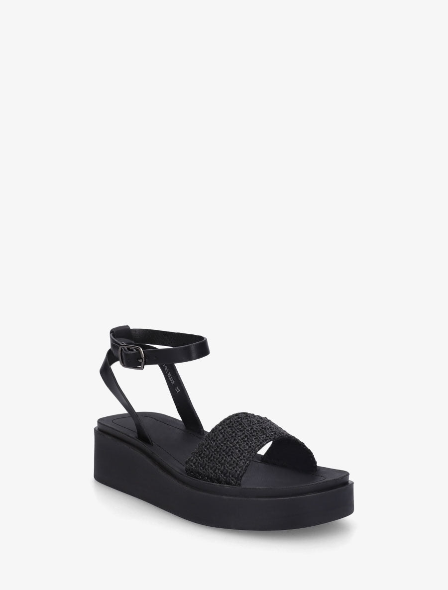 Sandales semi-compensées en raphia tressé - Noir - 2