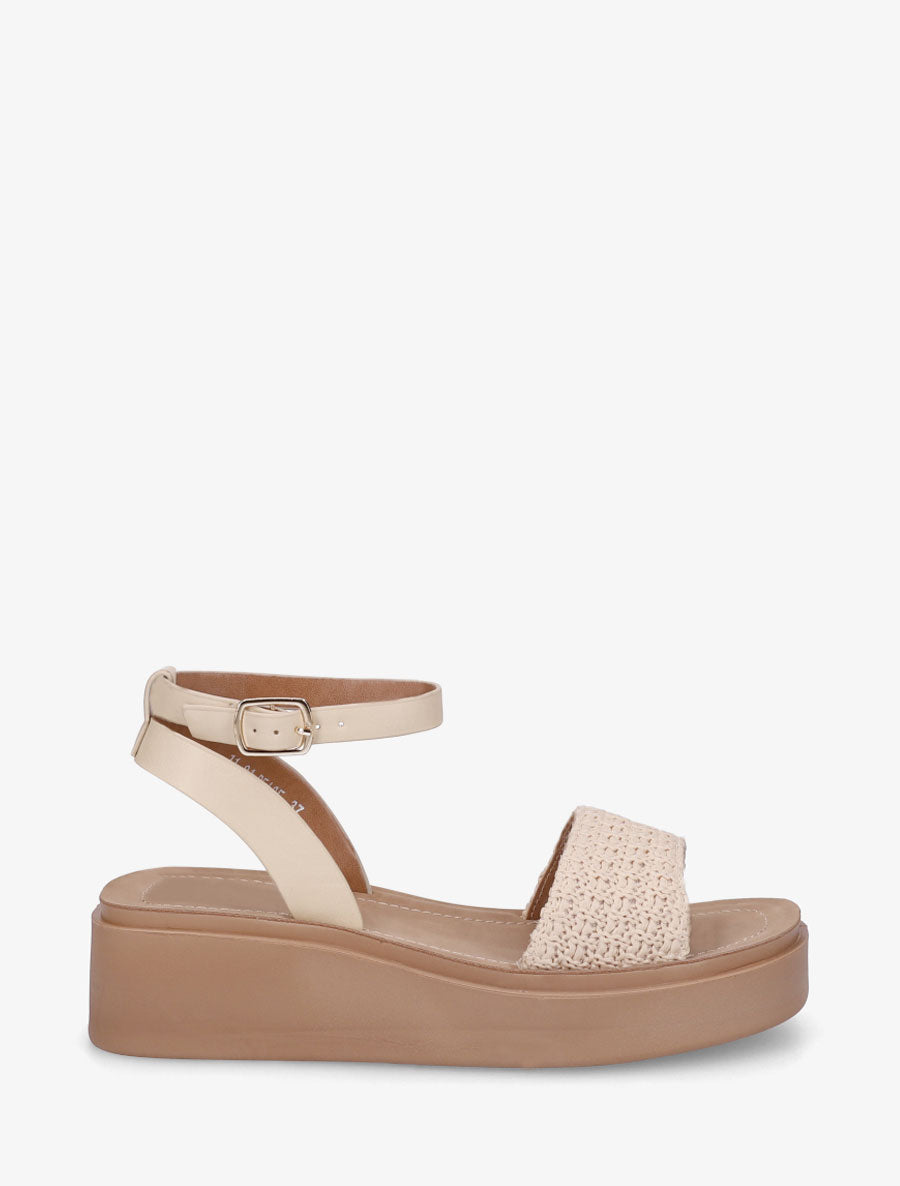 Sandales semi-compensées en raphia tressé - Beige - 1