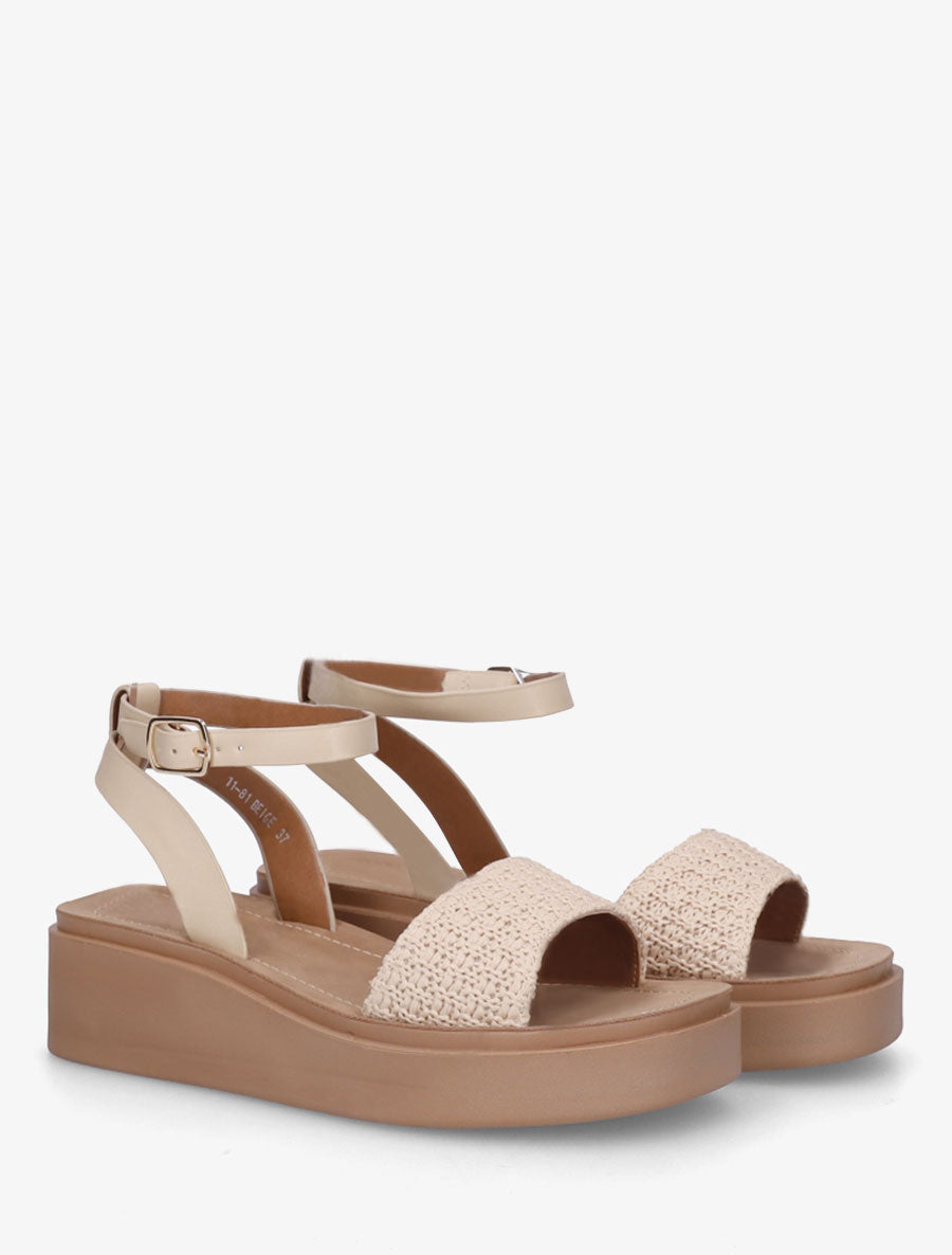 Sandales semi-compensées en raphia tressé - Beige - 4