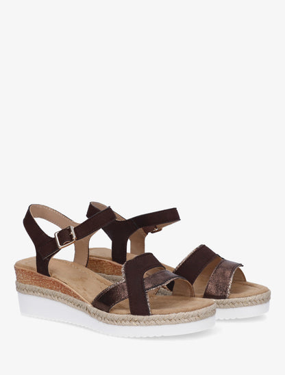 Sandales compensées bride fantaisie irisée - Marron - 4