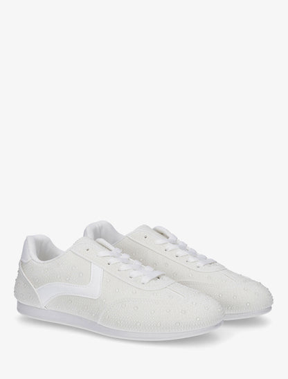 Sneakers effet nubuck à strass - Blanc - 4