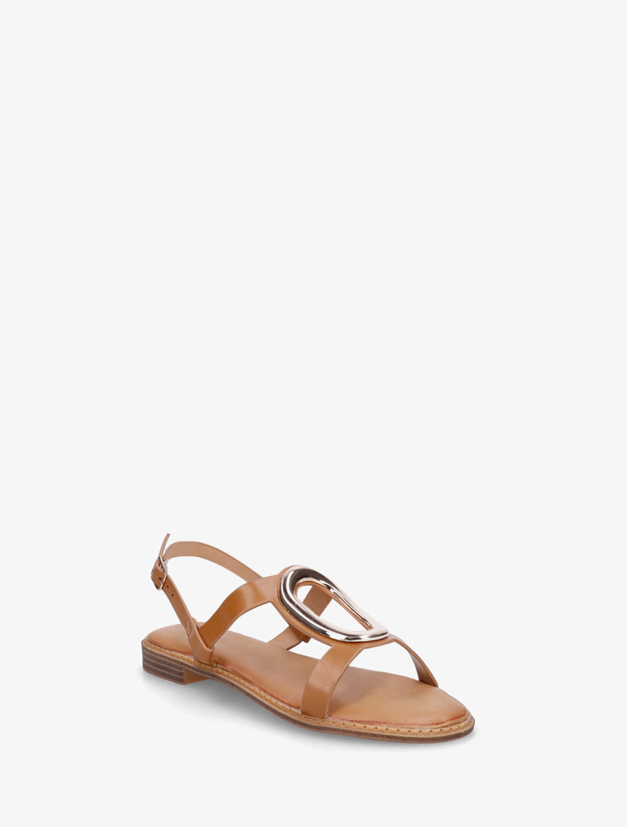 Nu-pieds à bijou métallique doré - Camel - 2