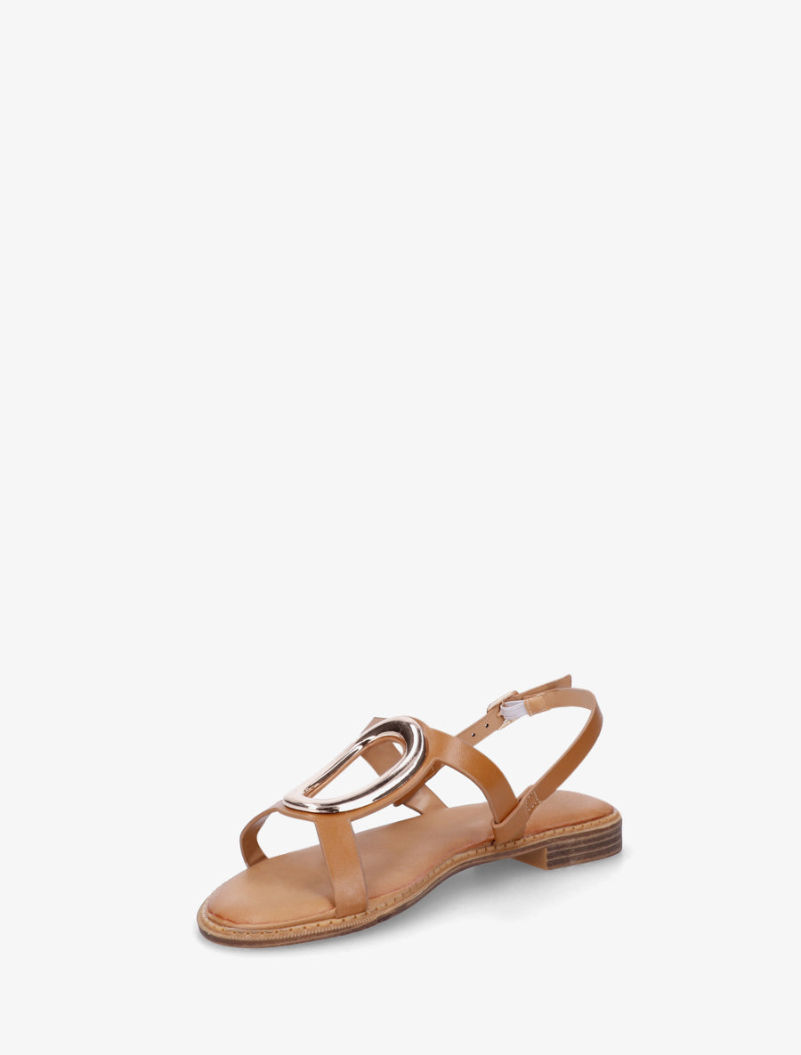 Nu-pieds à bijou métallique doré - Camel - 3