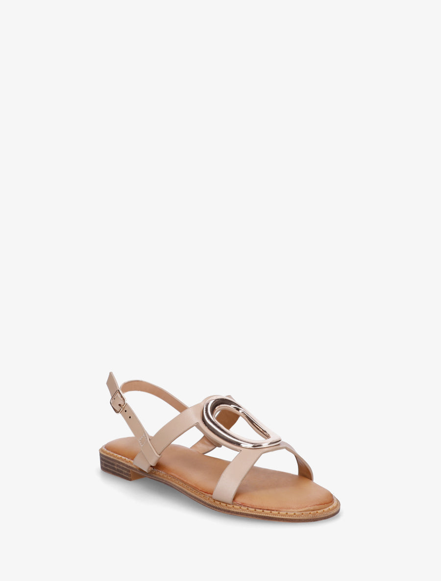 Nu-pieds à bijou métallique doré - Taupe - 2