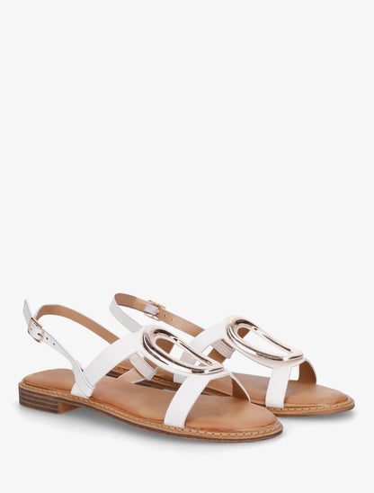 Nu-pieds à bijou métallique doré - Blanc - 4