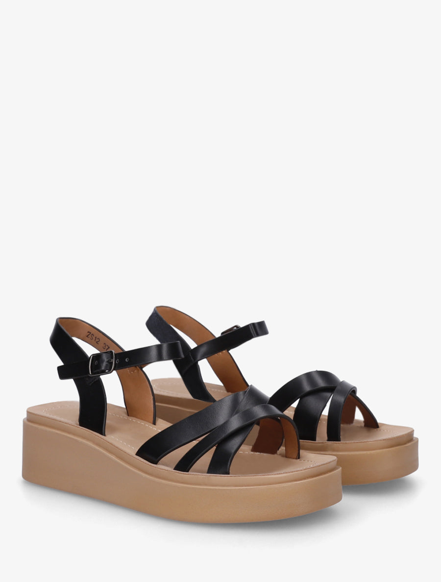 Sandales compensées à tour de cheville à boucle - Noir - 4