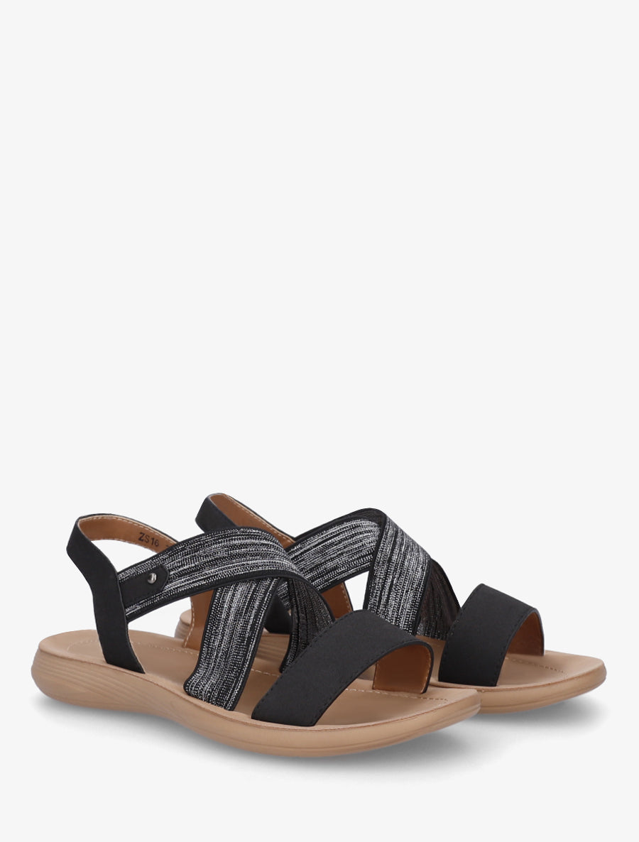 Nu-pieds à brides croisées élastiquées - Noir - 4
