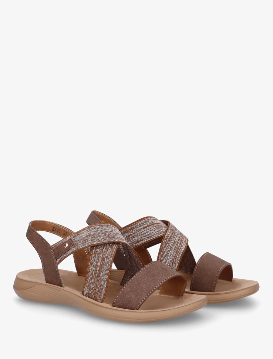 Nu-pieds à brides croisées élastiquées - Marron - 4