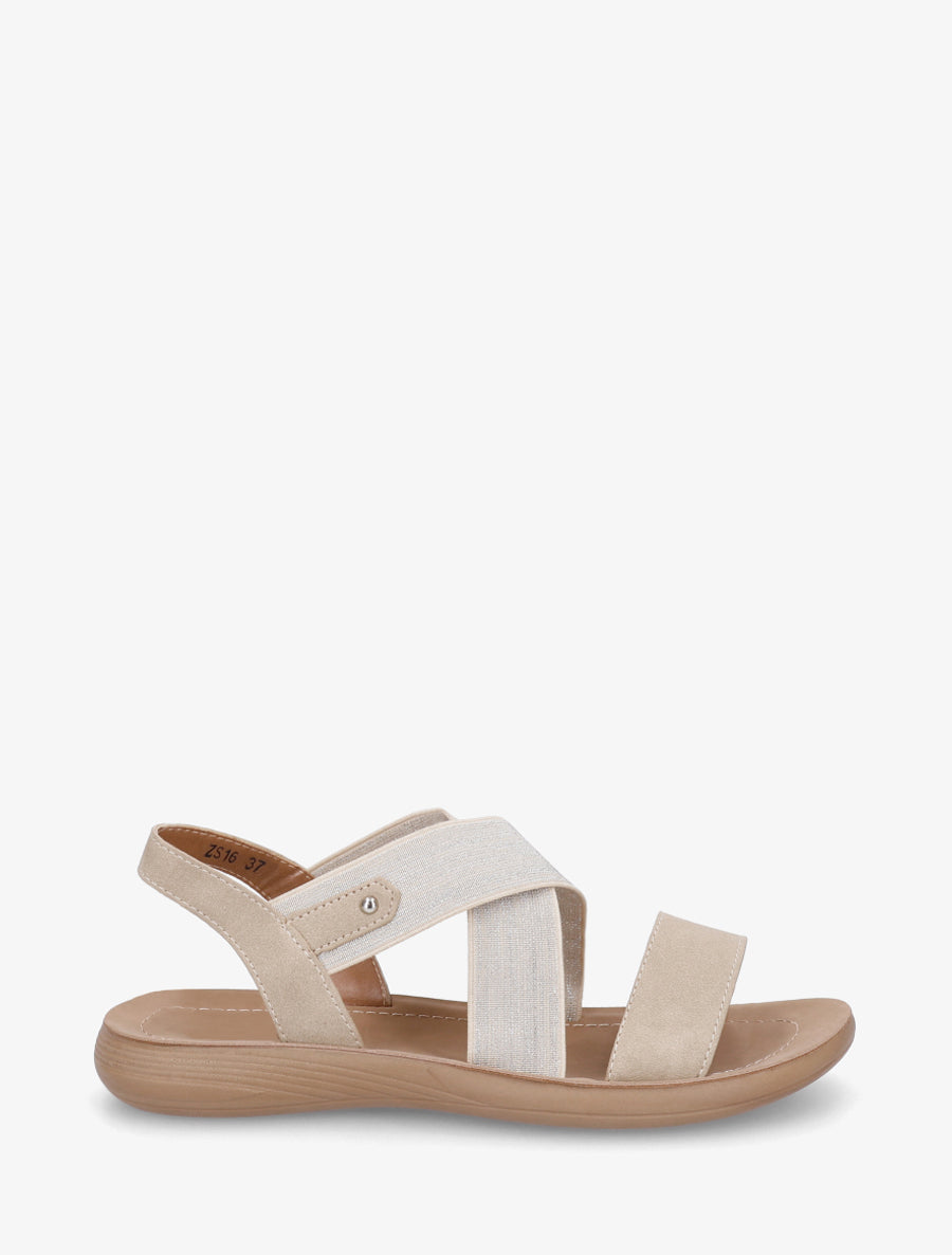Nu-pieds à brides croisées élastiquées - Beige - 1