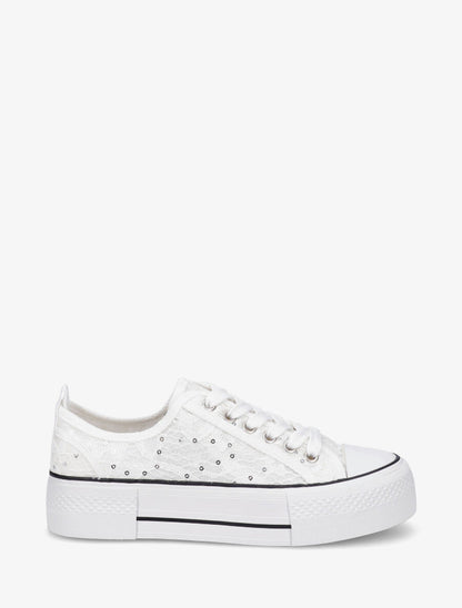 Sneakers à plateforme et sequins - Blanc - 1