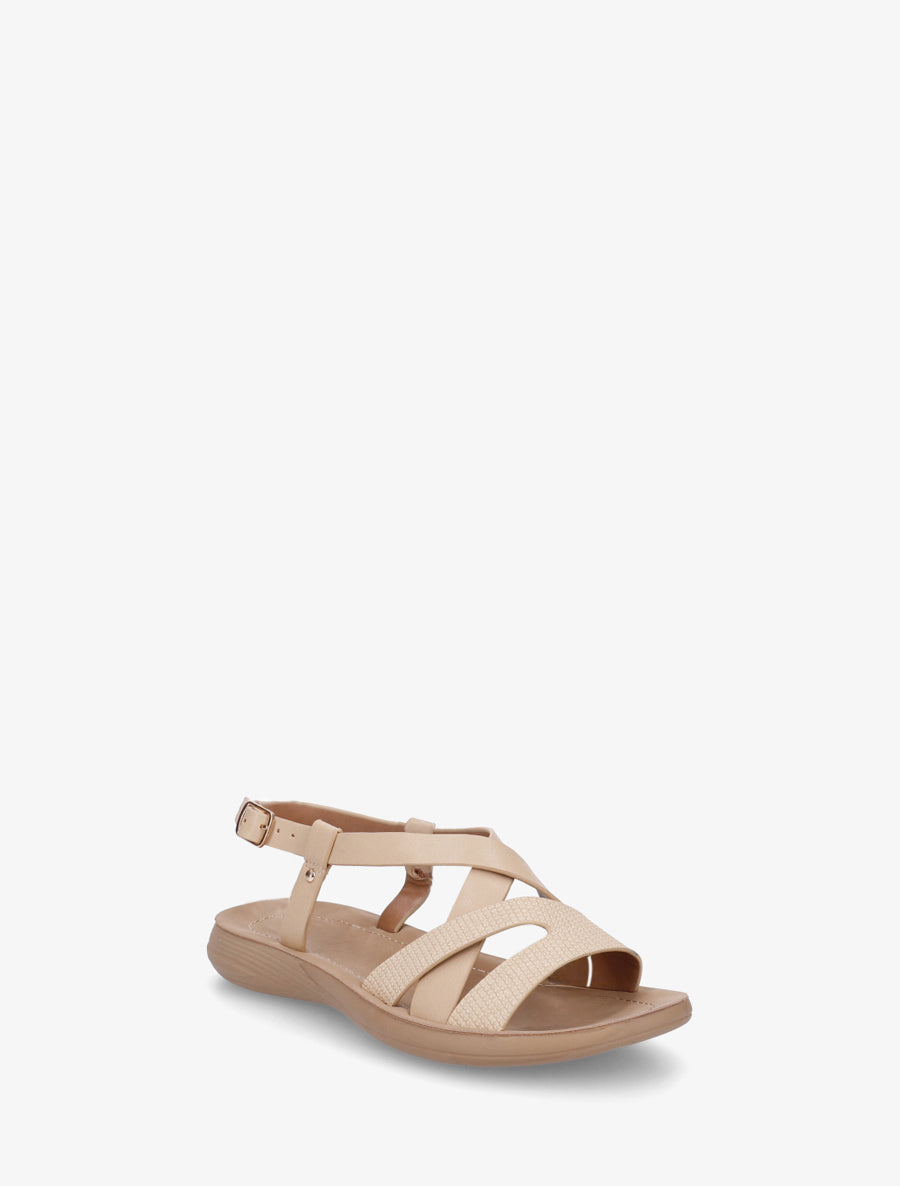 Nu-pieds à brides croisées en simili - Beige - 2