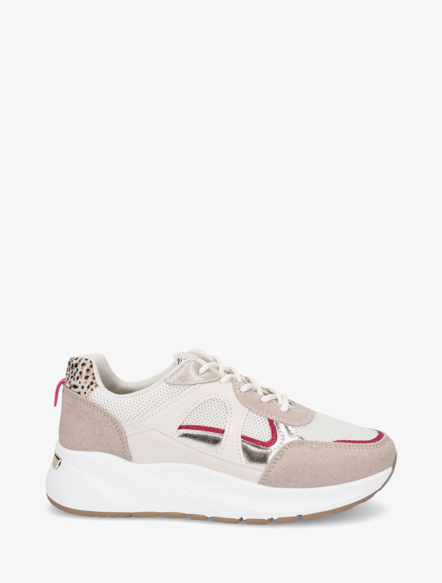 Baskets bi-matière à liseré pailleté - Beige - 1
