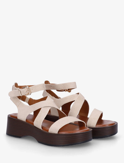 Sandales à semelle effet bois - Beige - 4