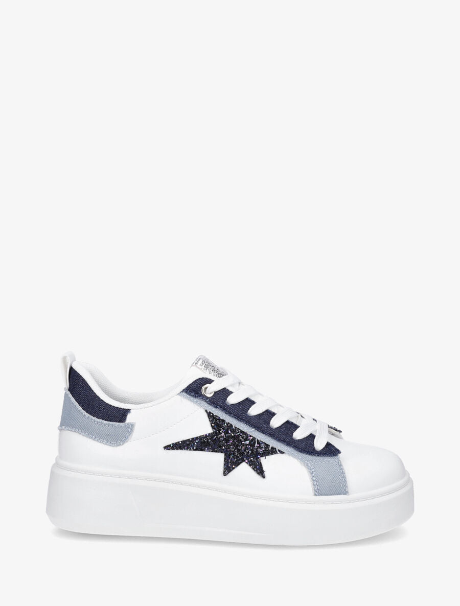 Sneakers en simili à motif étoile pailletée - Bleu - 1