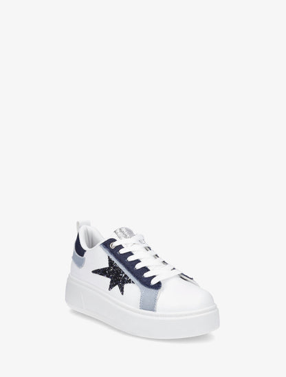Sneakers en simili à motif étoile pailletée - Bleu - 2