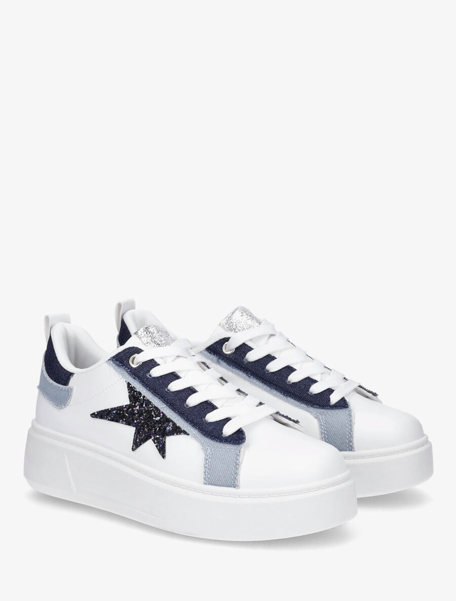 Sneakers en simili à motif étoile pailletée - Bleu - 4