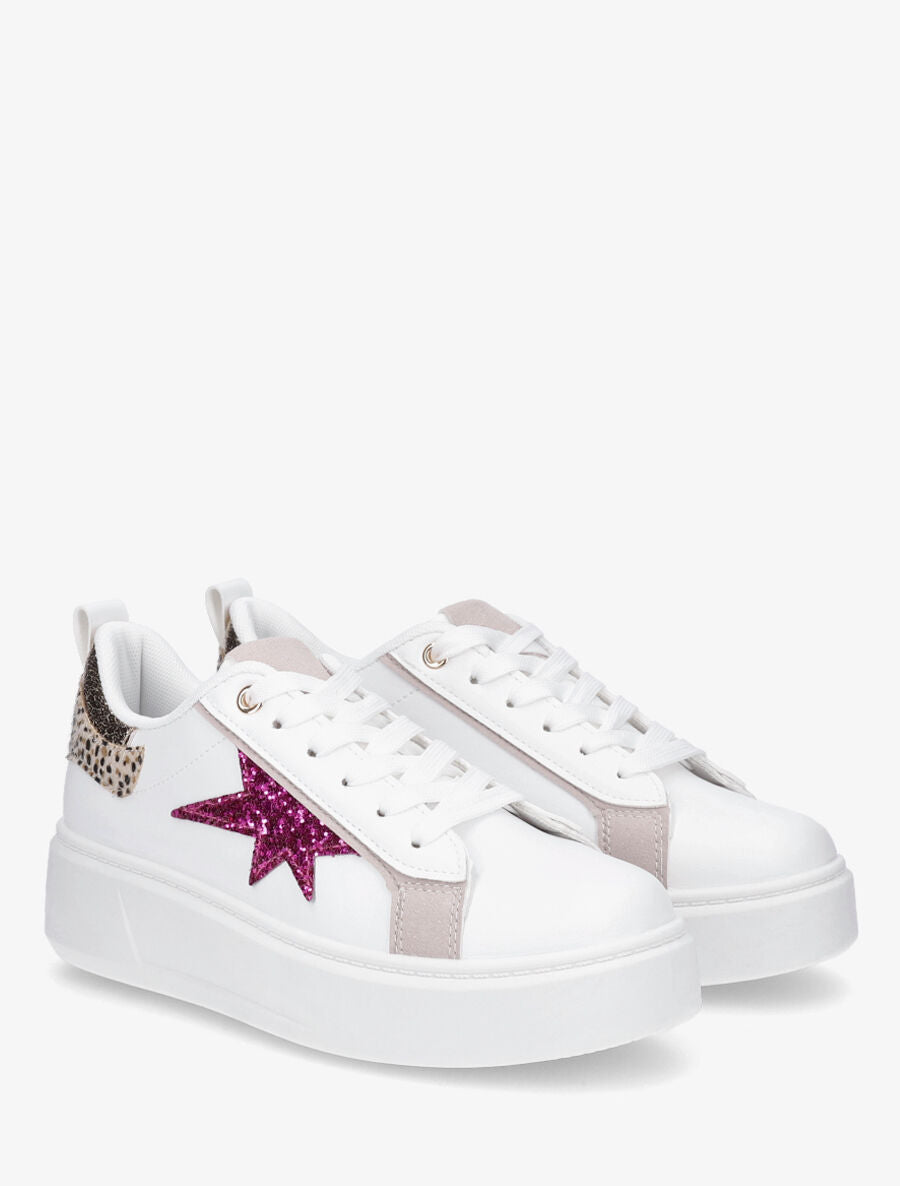 Sneakers en simili à motif étoile pailletée - Magenta - 4