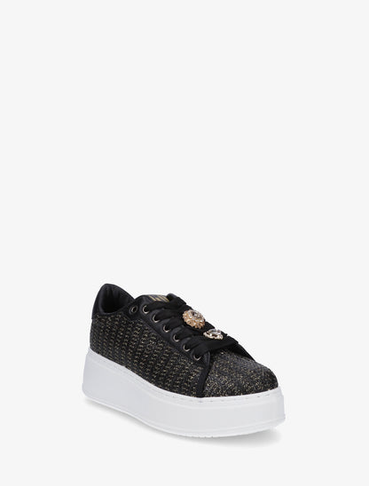 Sneakers en jute tressée à détail irisé - Noir - 2