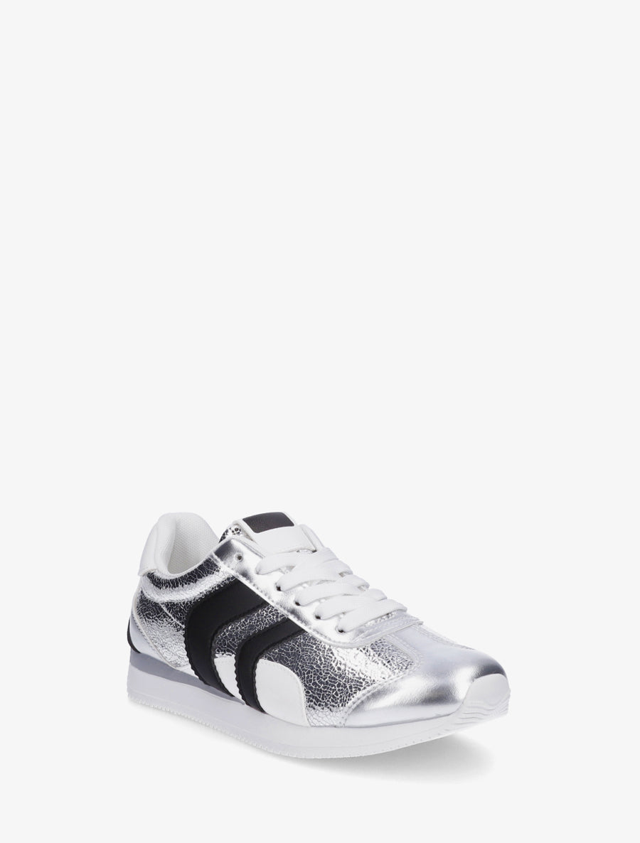 Sneakers à contrefort contrastant et double lacets - Argent - 2
