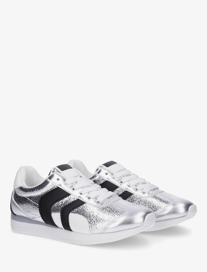 Sneakers à contrefort contrastant et double lacets - Argent - 4