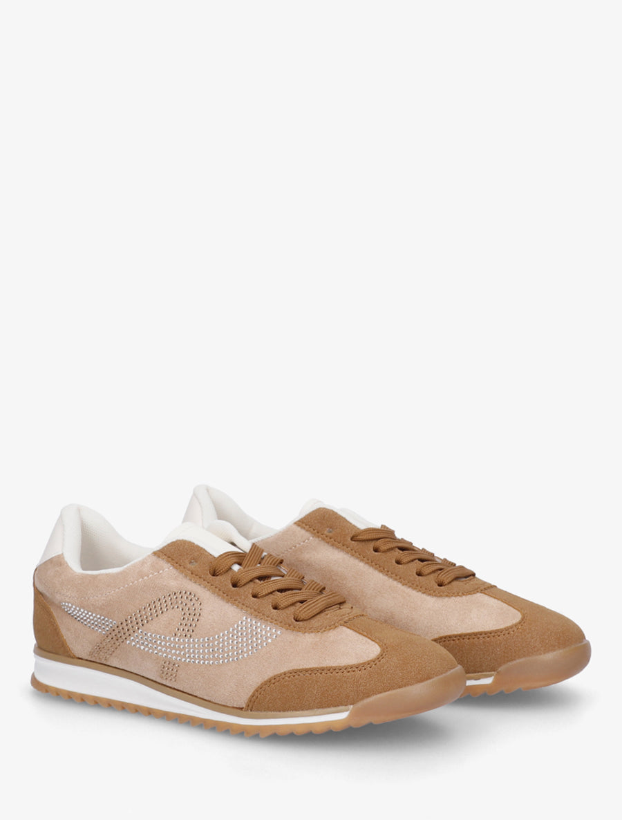 Sneakers à strass en suédine - Camel - 4