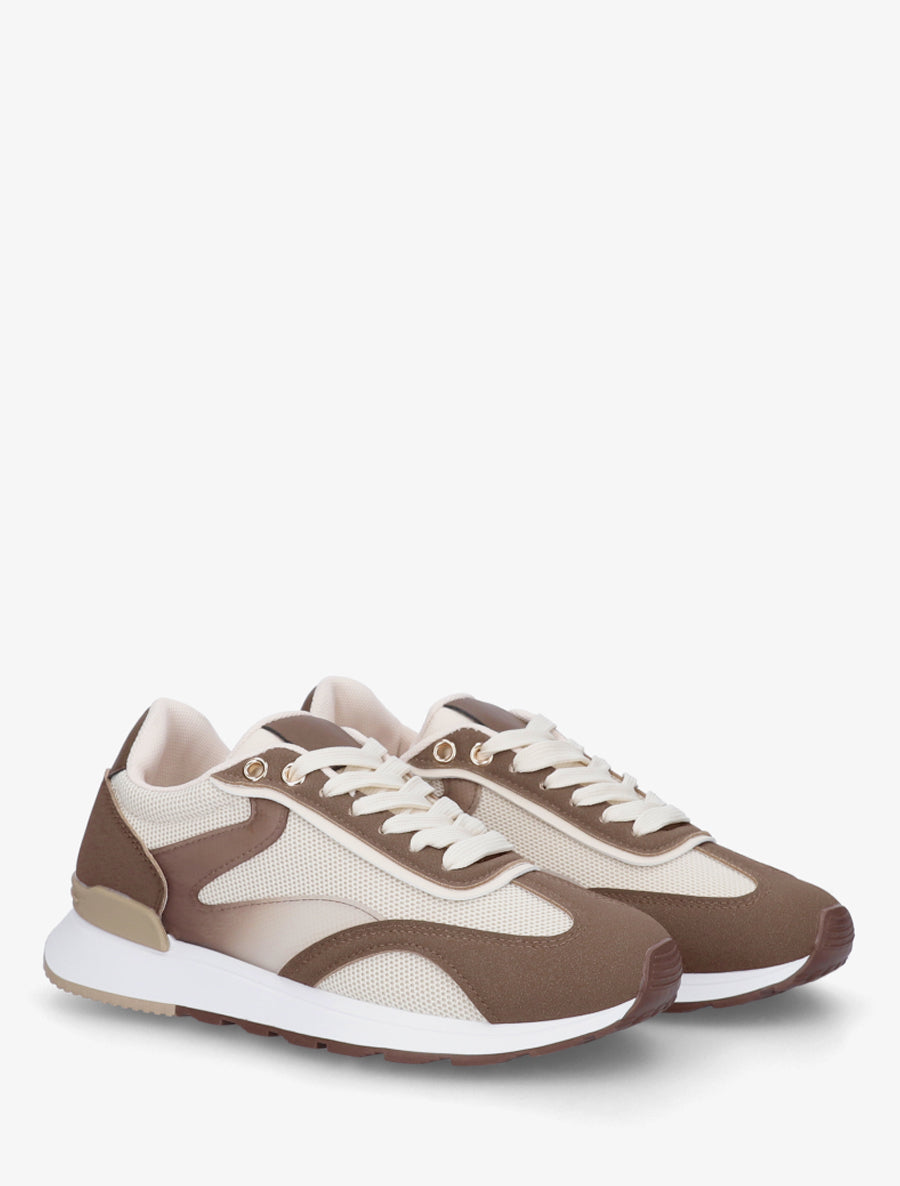 Baskets à bandes stylisées et empiècement effet nubuck - Marron - 4