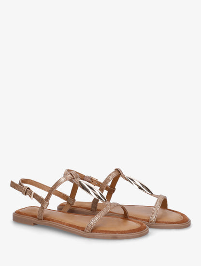Nu-pieds bimatière à empiècement métal - Marron - 4