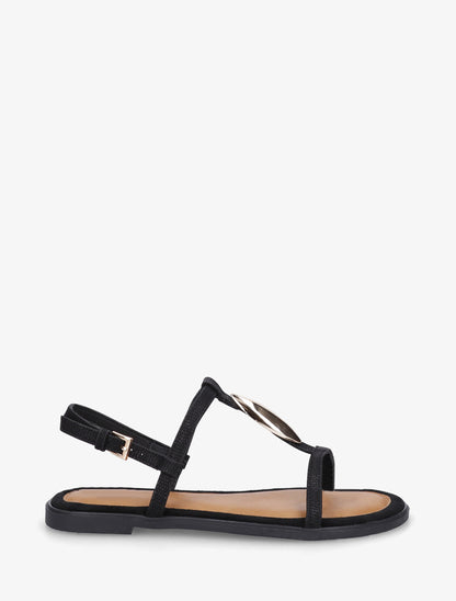 Nu-pieds bimatière à empiècement métal - Noir - 1