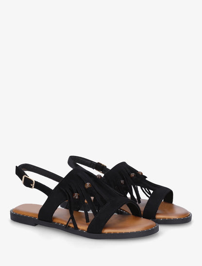 Nu-pieds en suédine à franges et perles - Noir - 4