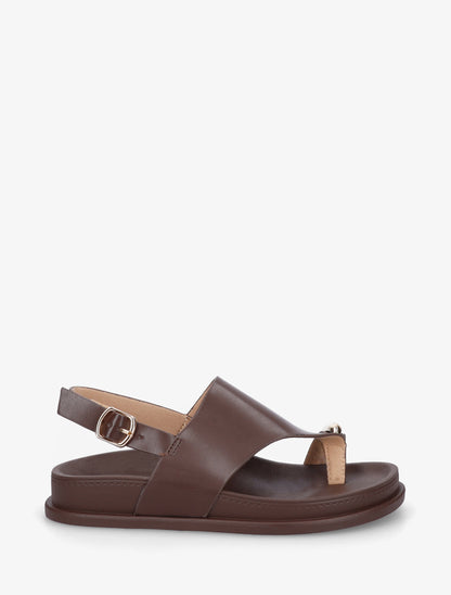 Nu-pieds en simili à empiècement métal - Marron - 1