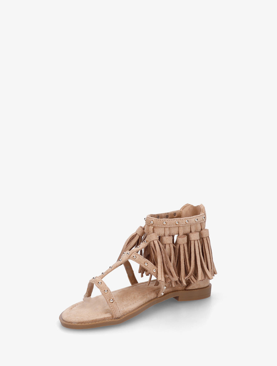 Nu-pieds cloutés à pampilles - Taupe - 3