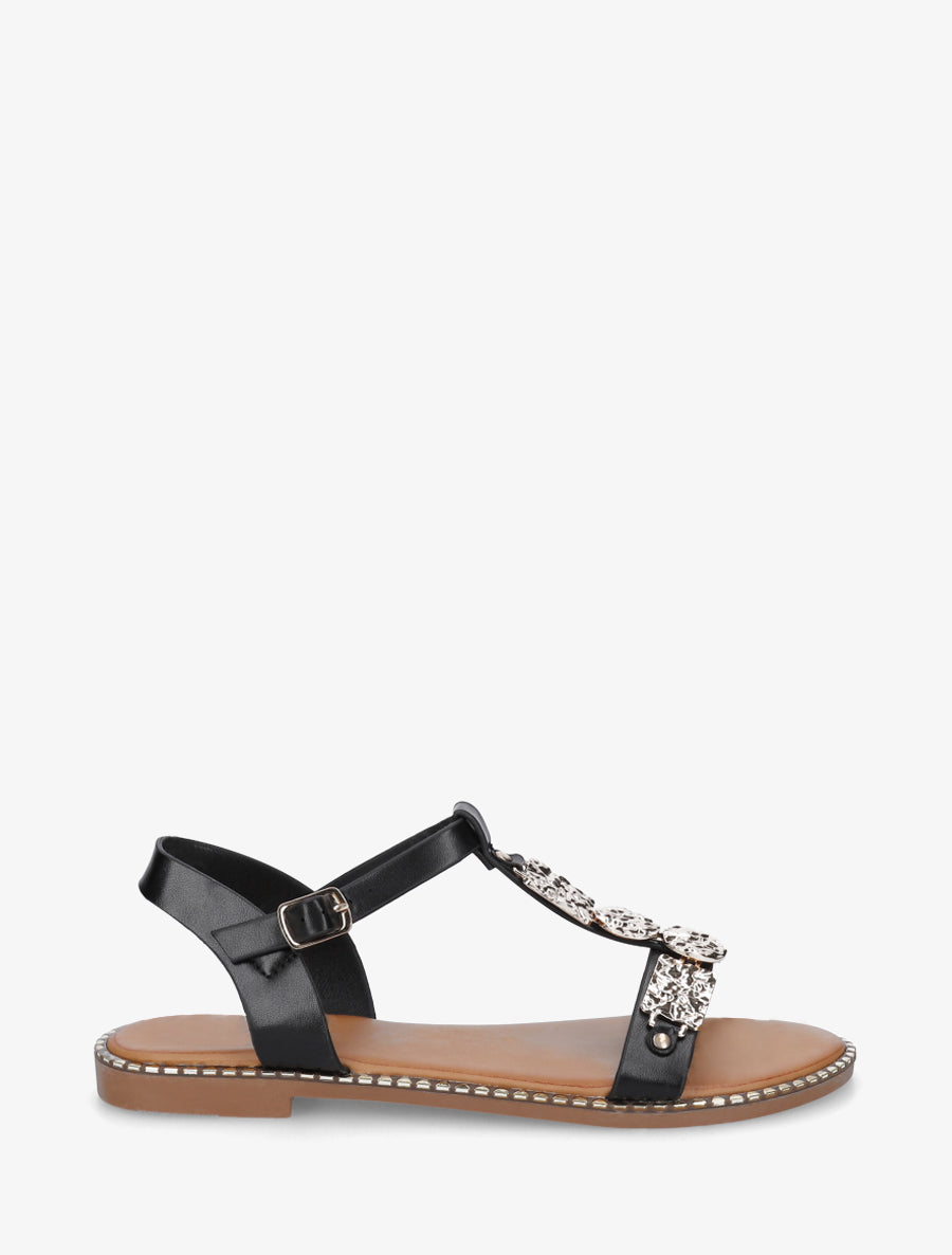 Nu-pieds en simili à empiècement métal - Noir - 1