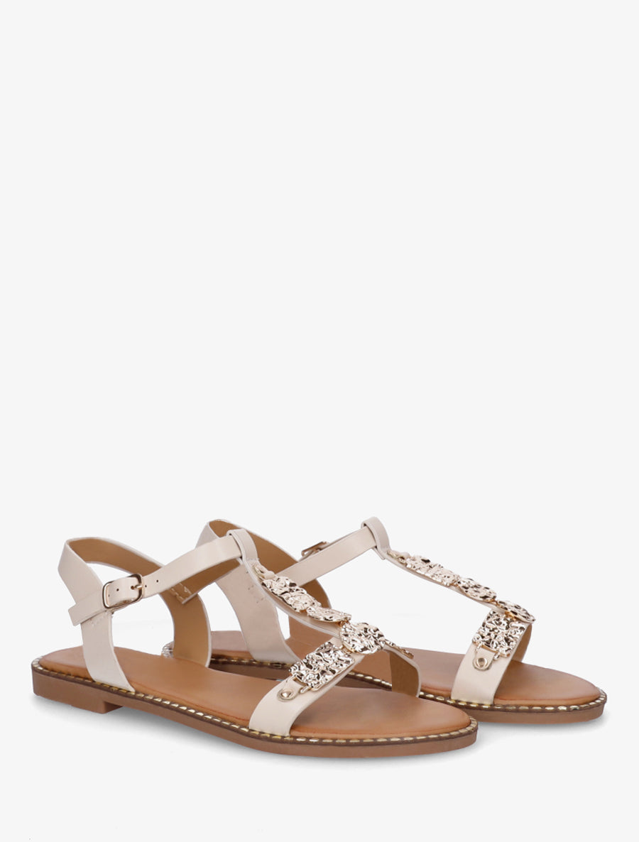 Nu-pieds en simili à empiècement métal - Beige - 4