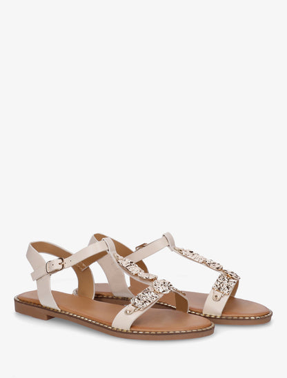 Nu-pieds en simili à empiècement métal - Beige - 4