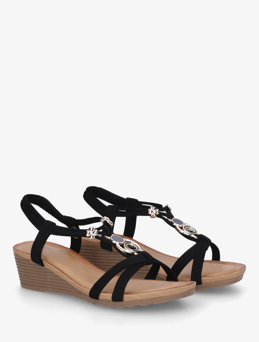 Sandales compensées à bijoux métalliques - Noir - 4