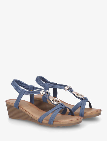 Sandales compensées à bijoux métalliques - Bleu - 4