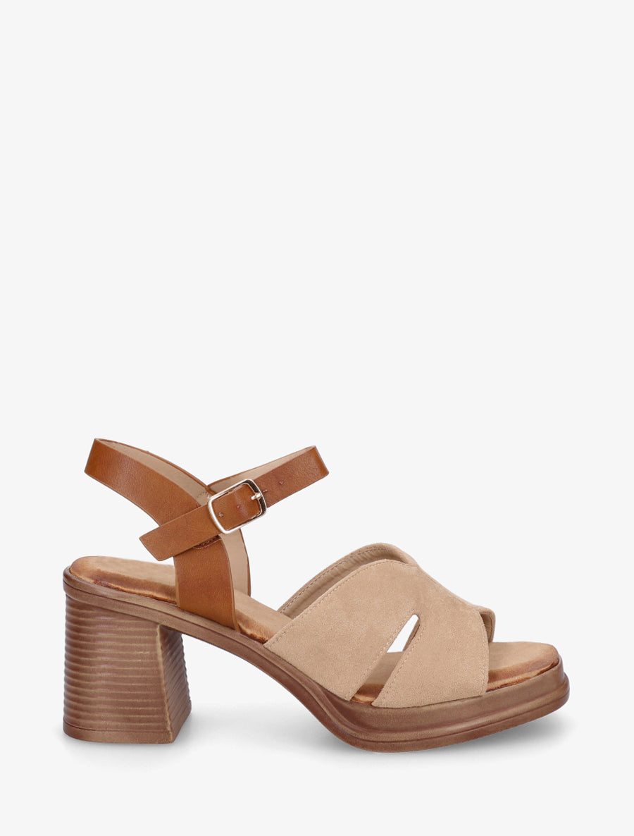 Sandales en suédine à talon carré - Taupe - 1