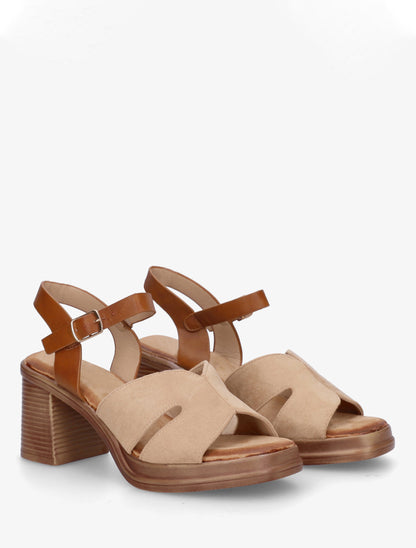 Sandales en suédine à talon carré - Taupe - 4