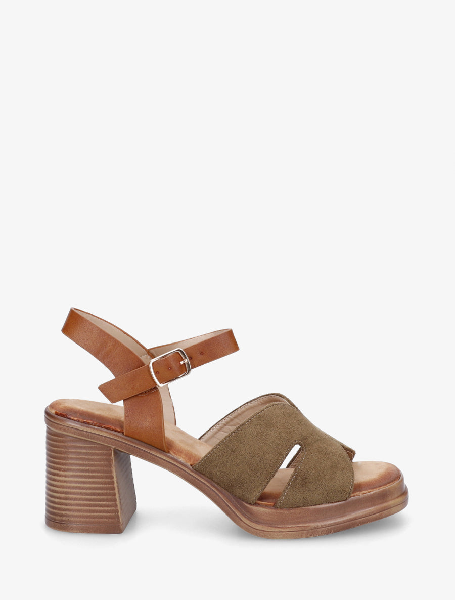 Sandales en suédine à talon carré - Kaki - 1