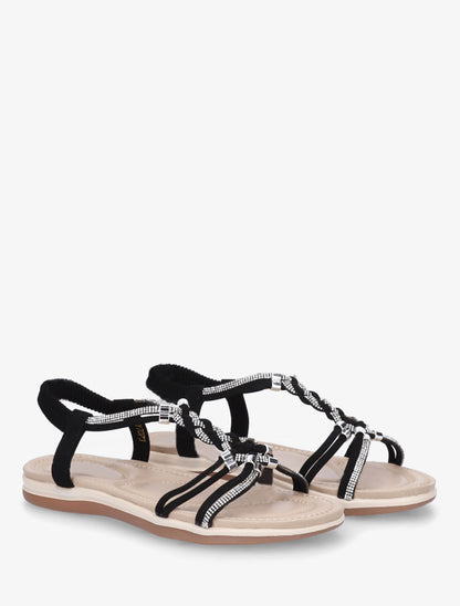 Nu-pieds à brides tressées et strassées - Noir - 4