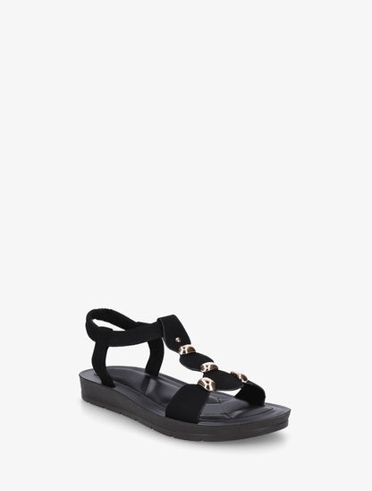 Nu-pieds en simili à tour de cheville élastiquée - Noir - 2