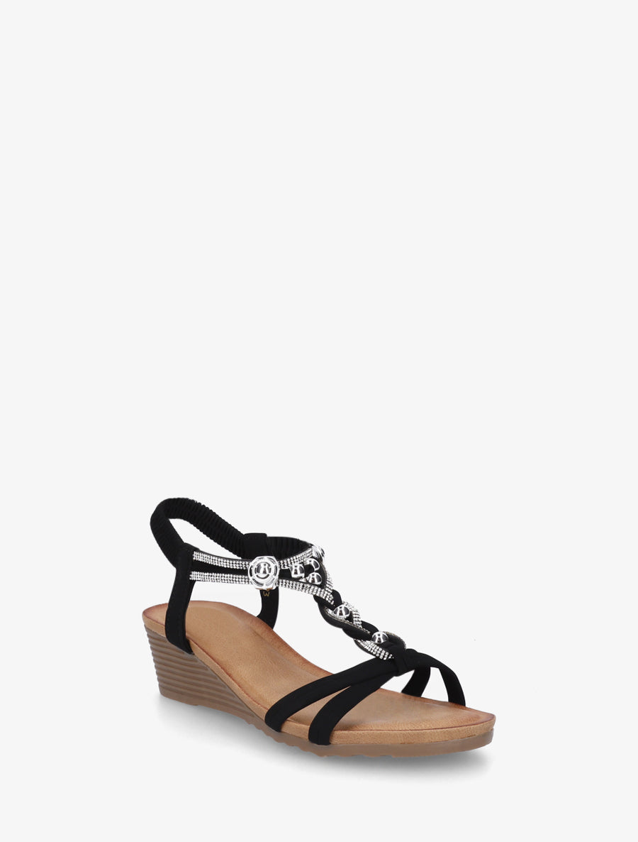 Sandales élastiquées à bijoux et strass - Noir - 2
