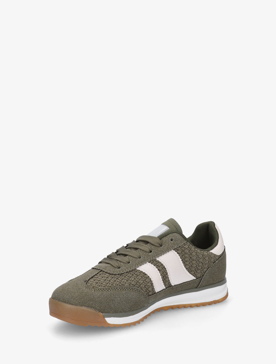 Sneakers à empiècement effet maille et détails contrastants - Kaki - 3
